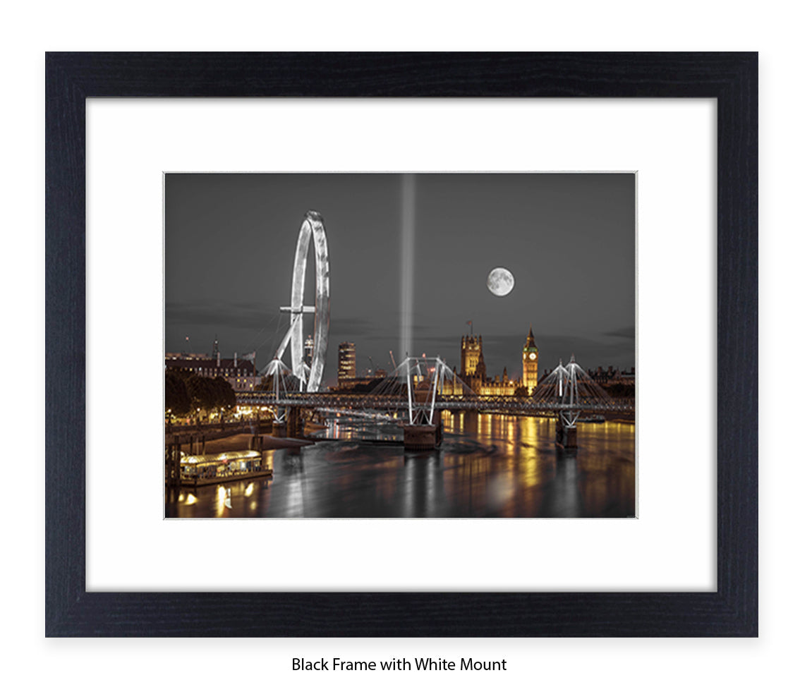 London Big Ben & London Eye Full Moon - Assaf Frank Art Print