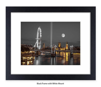 London Big Ben & London Eye Full Moon - Assaf Frank Art Print