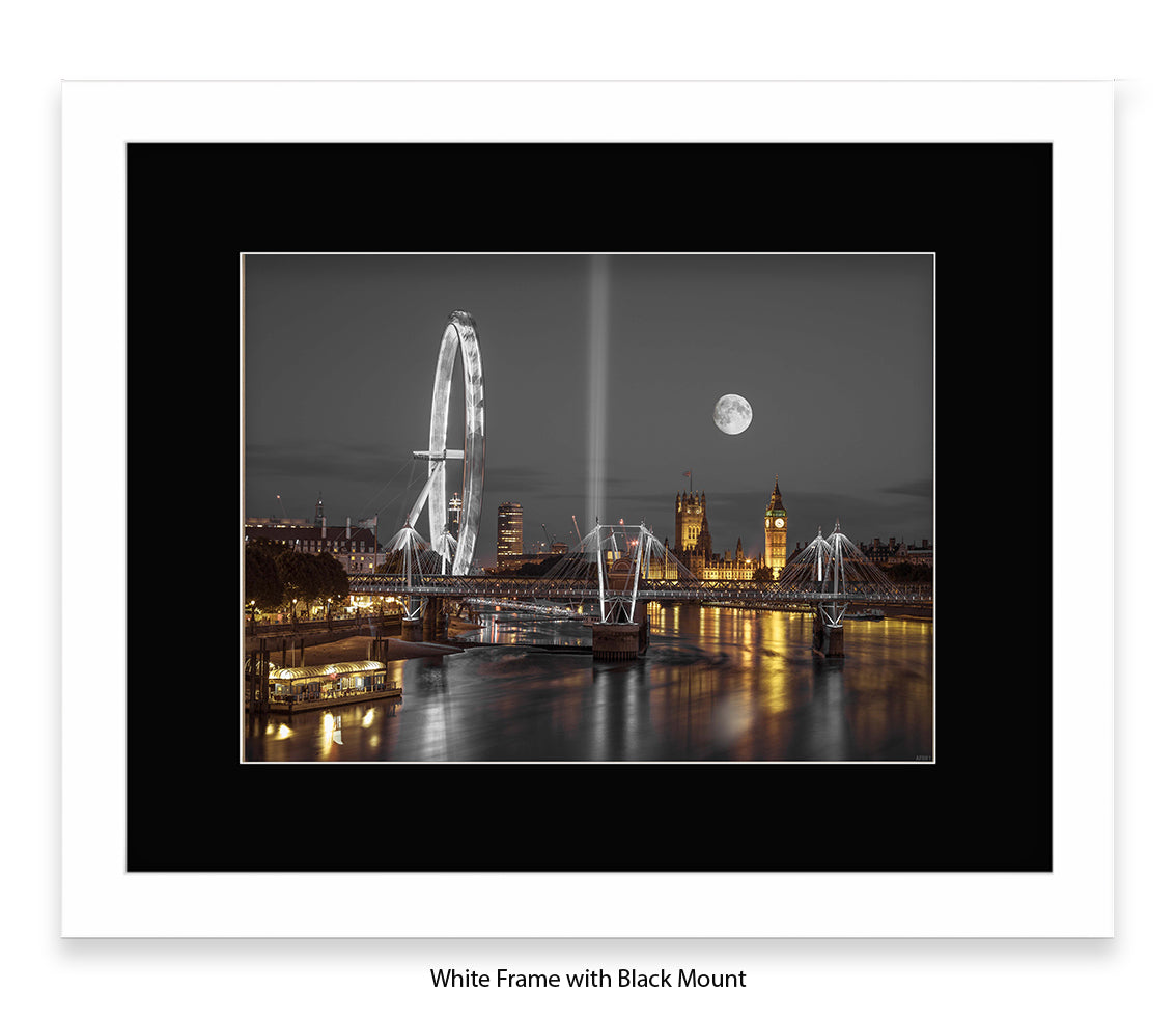 London Big Ben & London Eye Full Moon - Assaf Frank Art Print