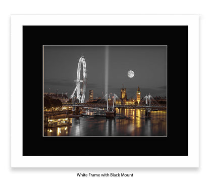 London Big Ben & London Eye Full Moon - Assaf Frank Art Print