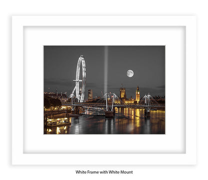 London Big Ben & London Eye Full Moon - Assaf Frank Art Print