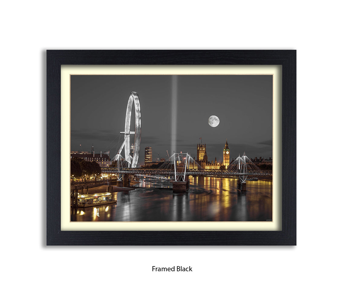 London Big Ben & London Eye Full Moon - Assaf Frank Art Print