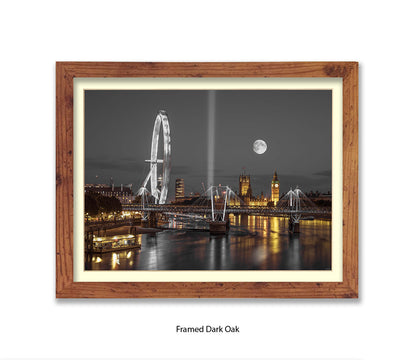 London Big Ben & London Eye Full Moon - Assaf Frank Art Print