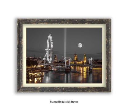 London Big Ben & London Eye Full Moon - Assaf Frank Art Print