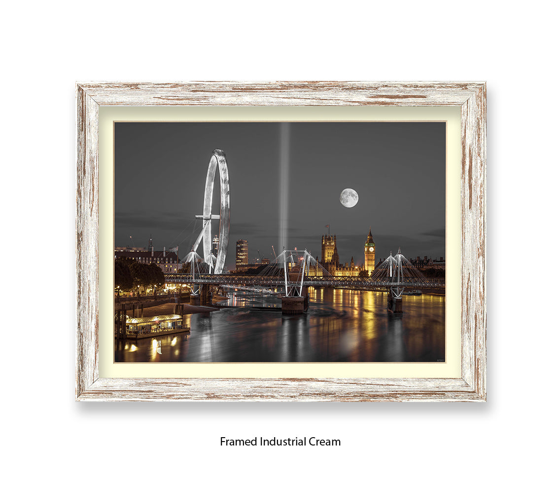 London Big Ben & London Eye Full Moon - Assaf Frank Art Print