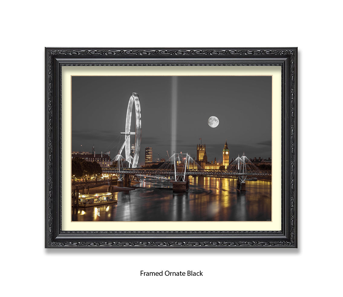 London Big Ben & London Eye Full Moon - Assaf Frank Art Print