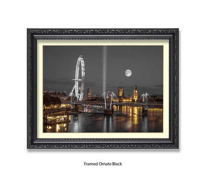 London Big Ben & London Eye Full Moon - Assaf Frank Art Print