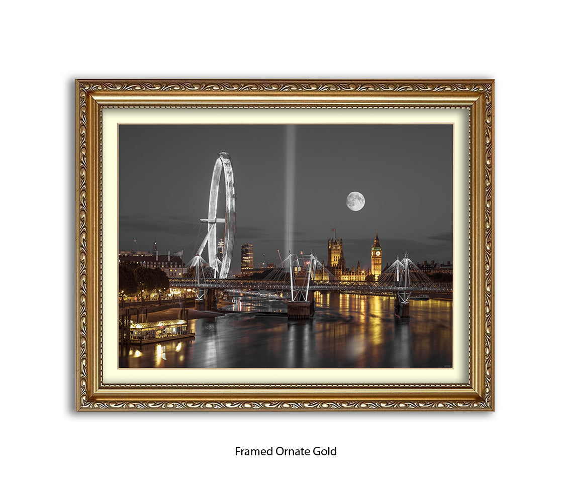 London Big Ben & London Eye Full Moon - Assaf Frank Art Print