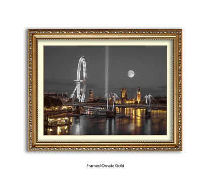London Big Ben & London Eye Full Moon - Assaf Frank Art Print