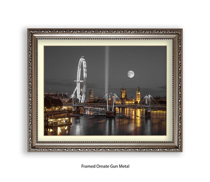London Big Ben & London Eye Full Moon - Assaf Frank Art Print