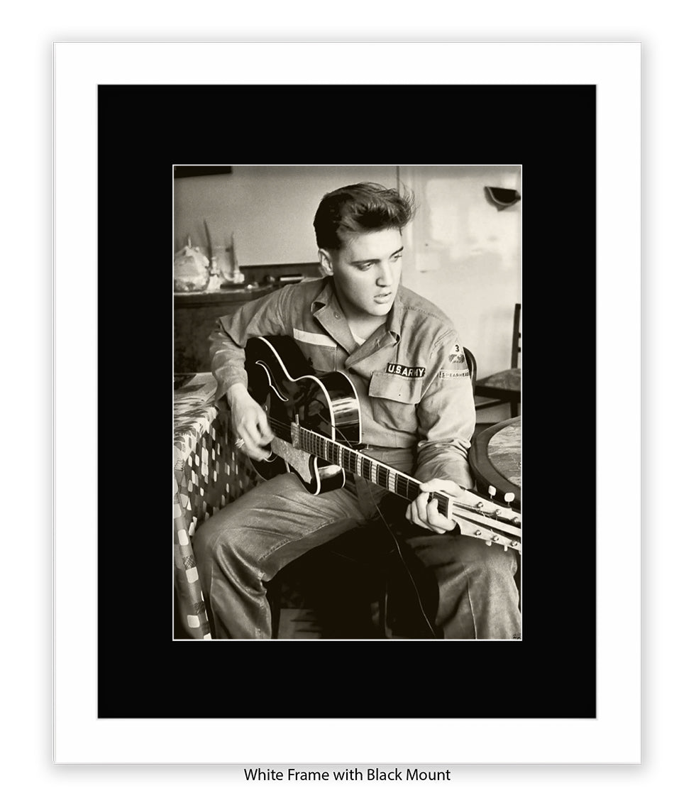 Elvis U.S Army Guitar Art Print