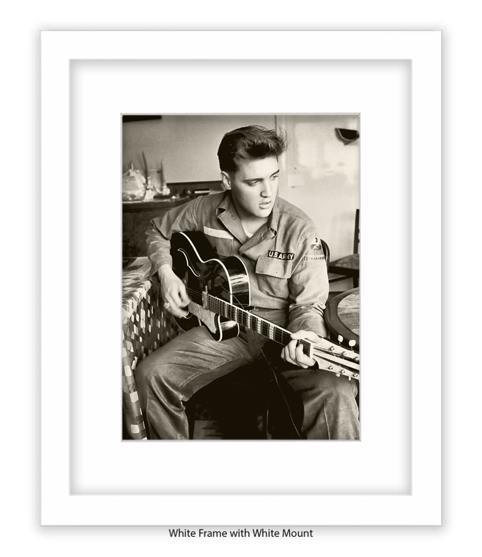 Elvis U.S Army Guitar Art Print