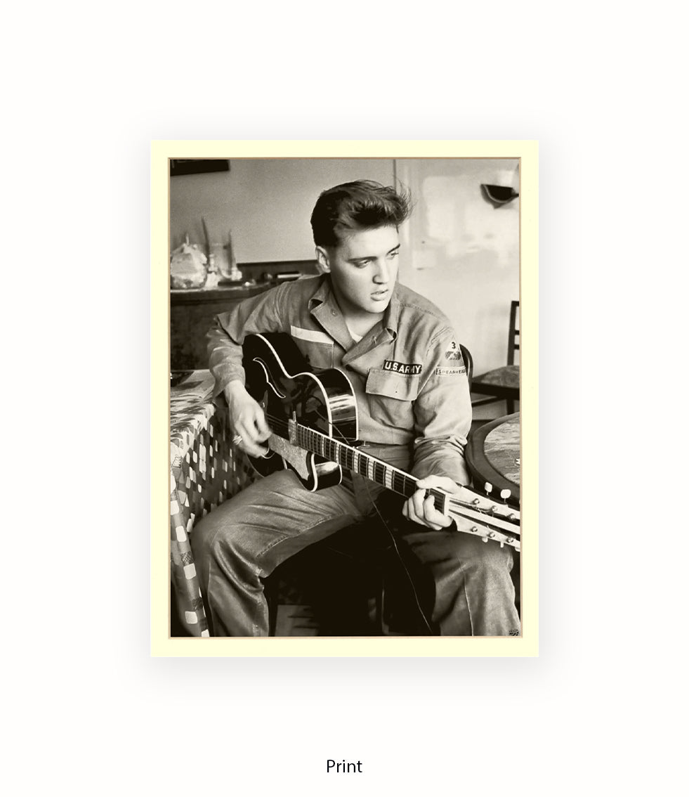 Elvis U.S Army Guitar Art Print