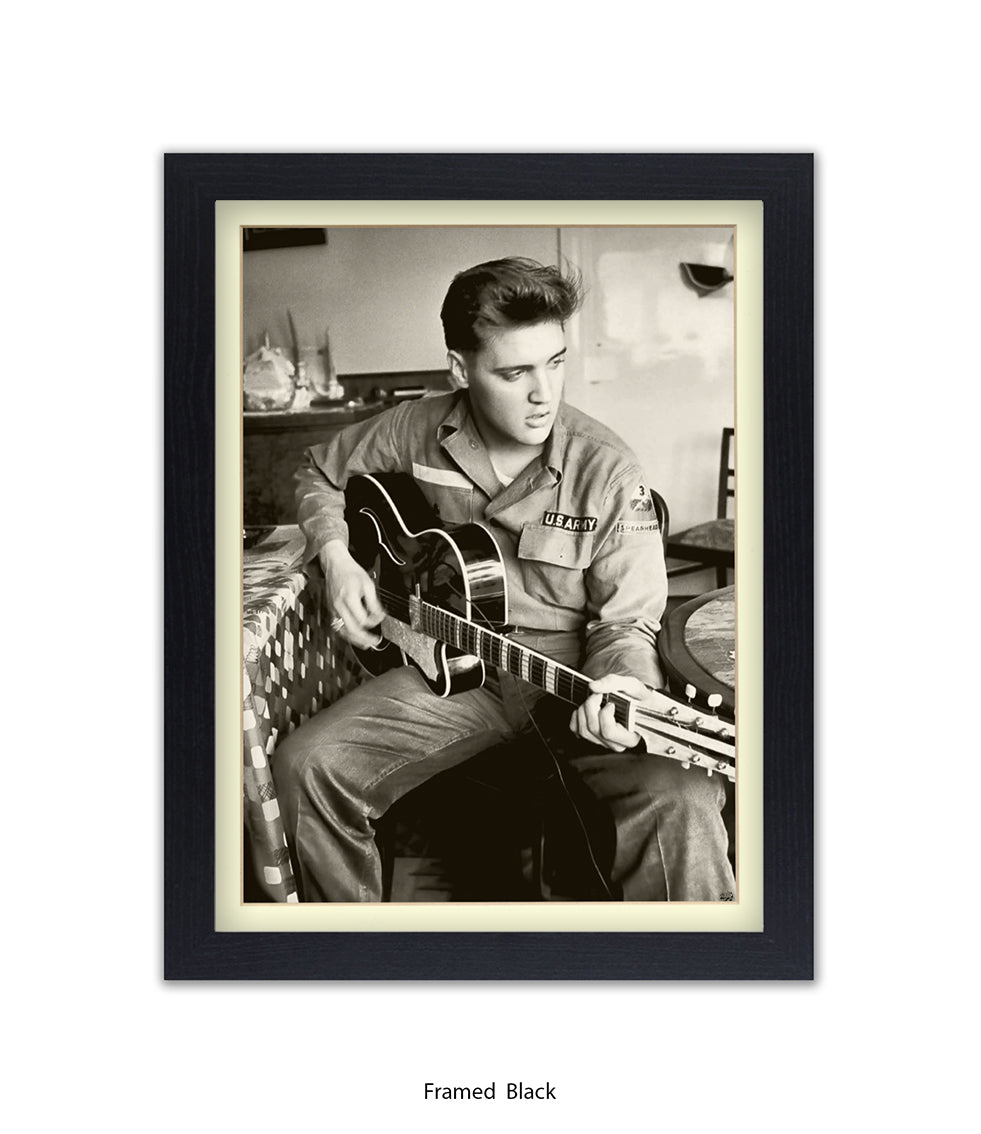 Elvis U.S Army Guitar Art Print