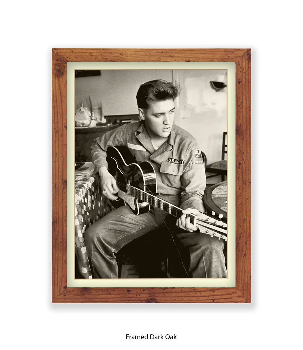 Elvis U.S Army Guitar Art Print