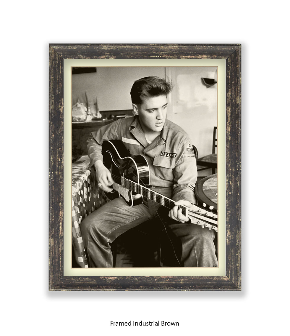 Elvis U.S Army Guitar Art Print