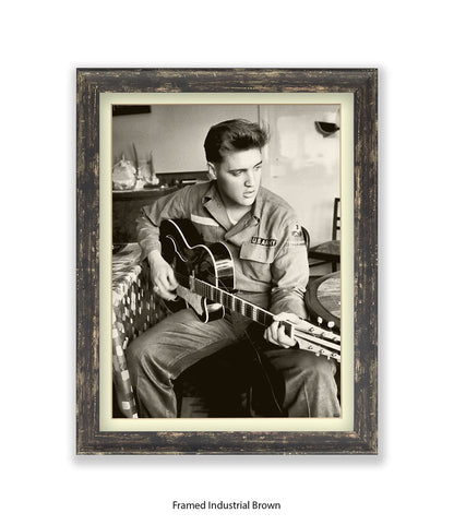 Elvis U.S Army Guitar Art Print