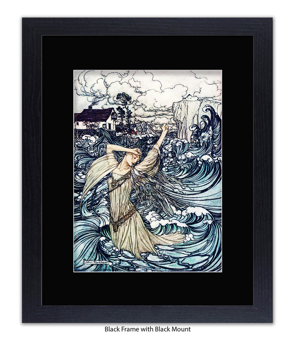 Arthur Rackham Mermaid And Waves Art Print