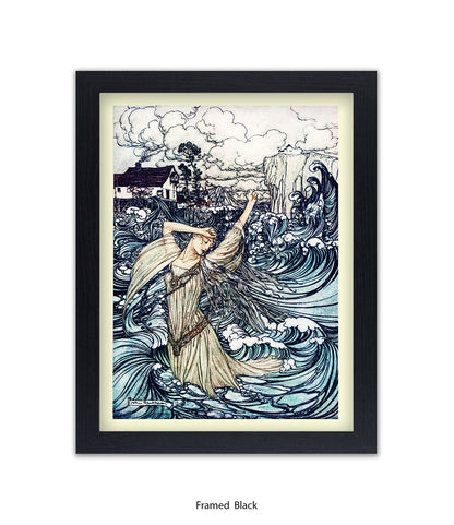 Arthur Rackham Mermaid And Waves Art Print