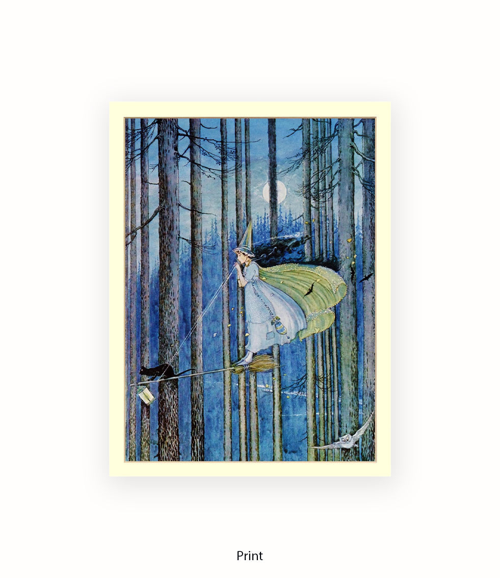 Witch On Her Broomstick Art Print