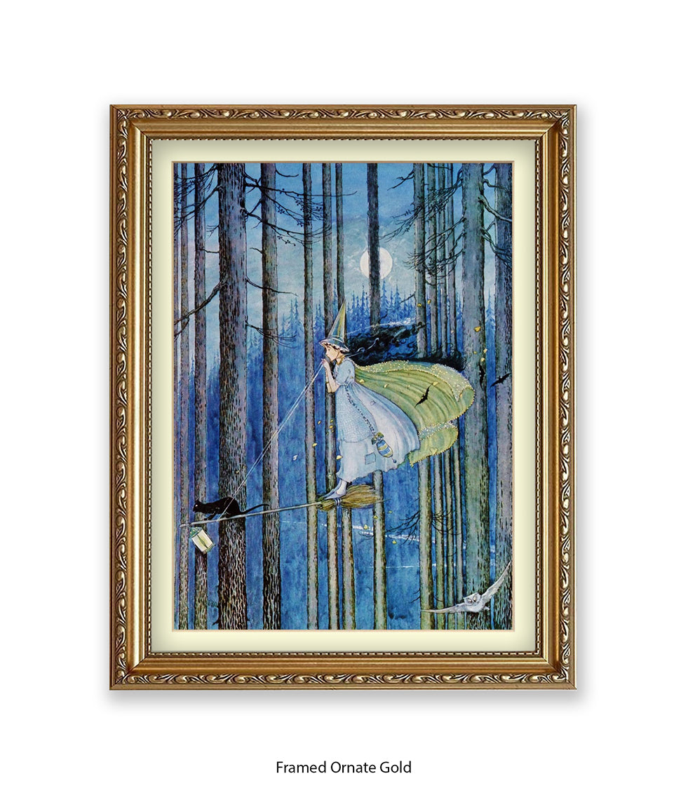 Witch On Her Broomstick Art Print