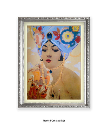 Girl With Blue Hat And Pearls Art Print