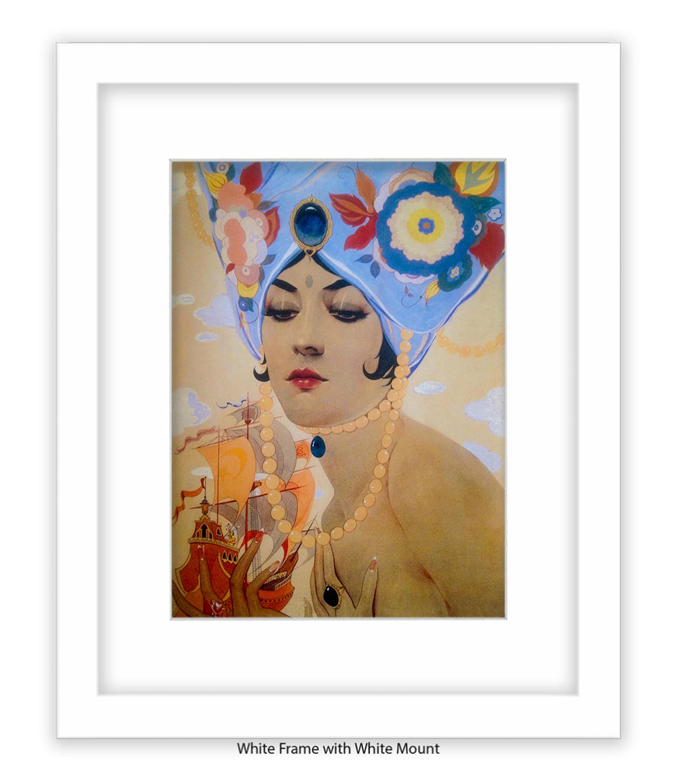 Girl With Blue Hat And Pearls Art Print