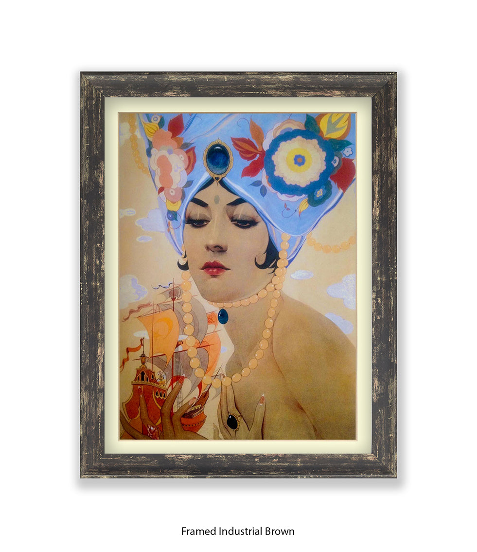 Girl With Blue Hat And Pearls Art Print