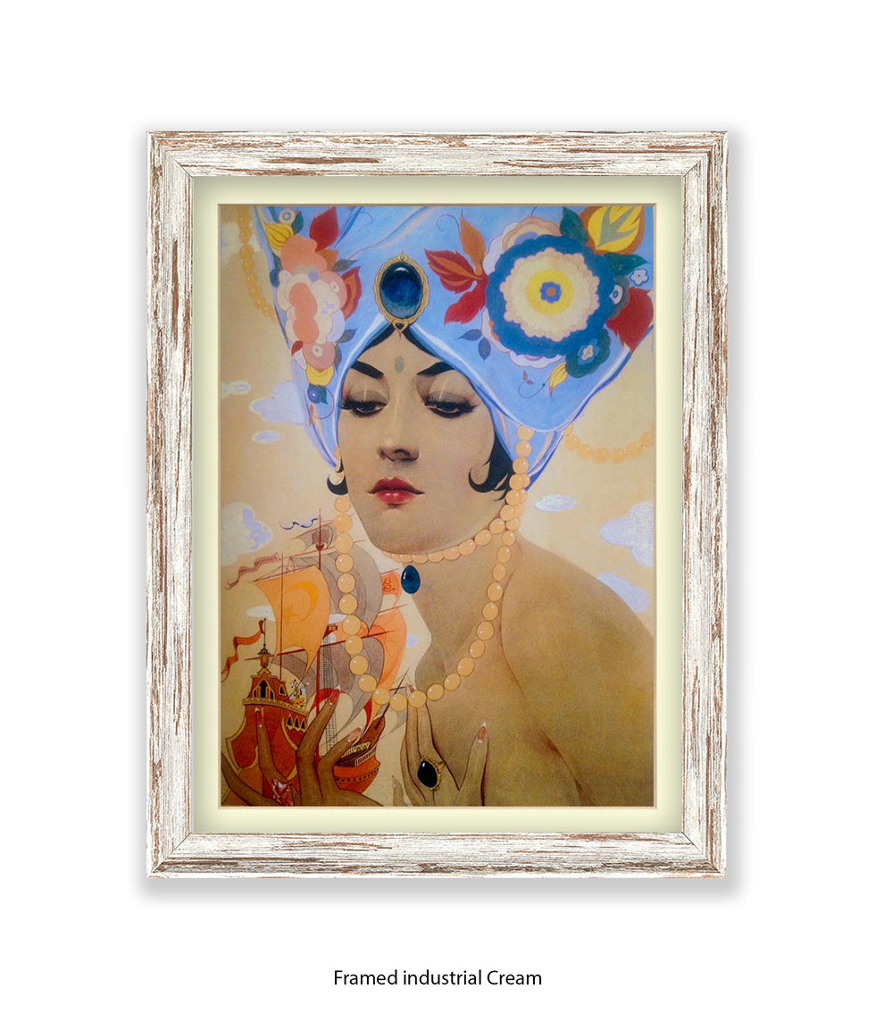 Girl With Blue Hat And Pearls Art Print