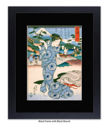 Girl - Blue Circled Dress Art Print