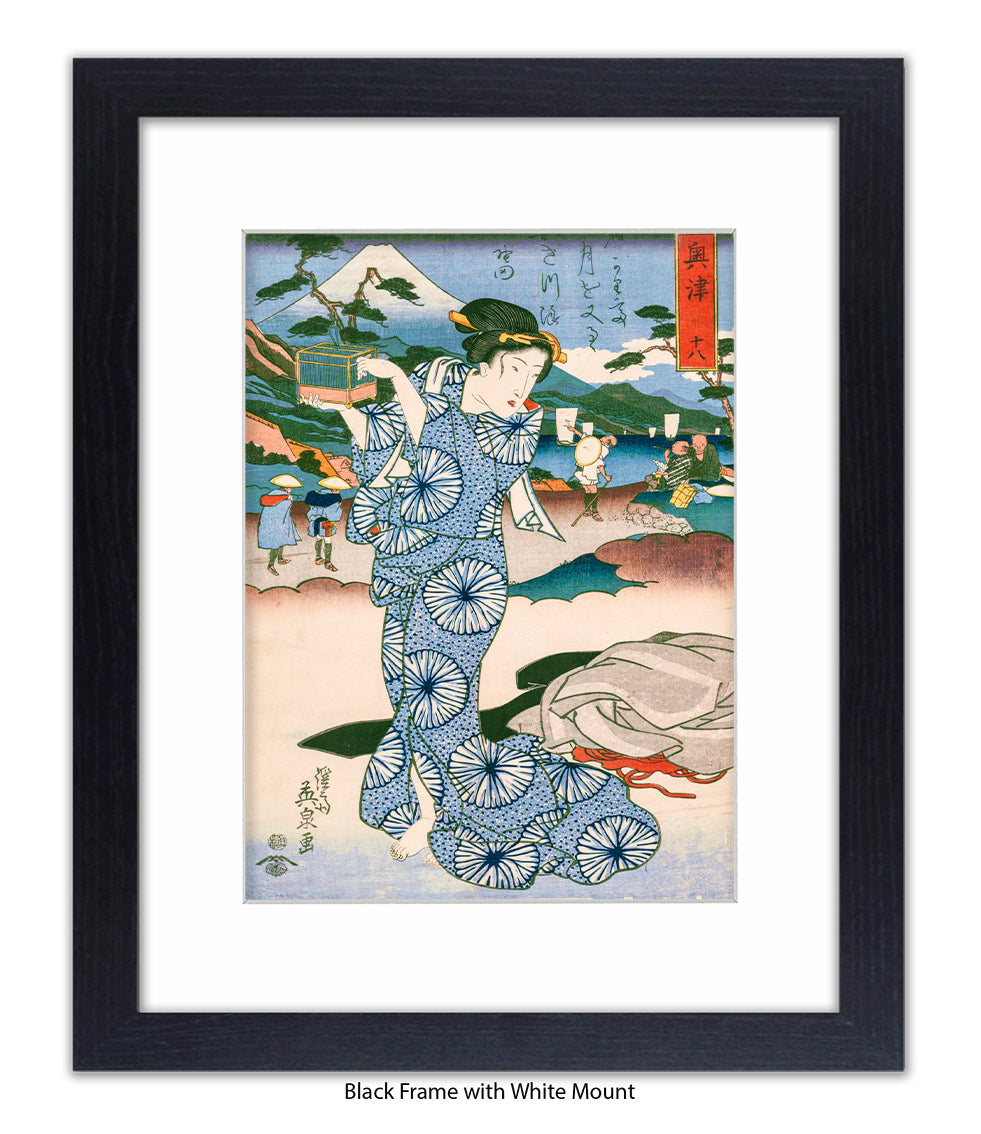 Girl - Blue Circled Dress Art Print