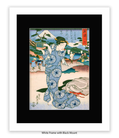 Girl - Blue Circled Dress Art Print