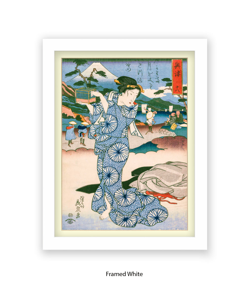 Girl - Blue Circled Dress Art Print