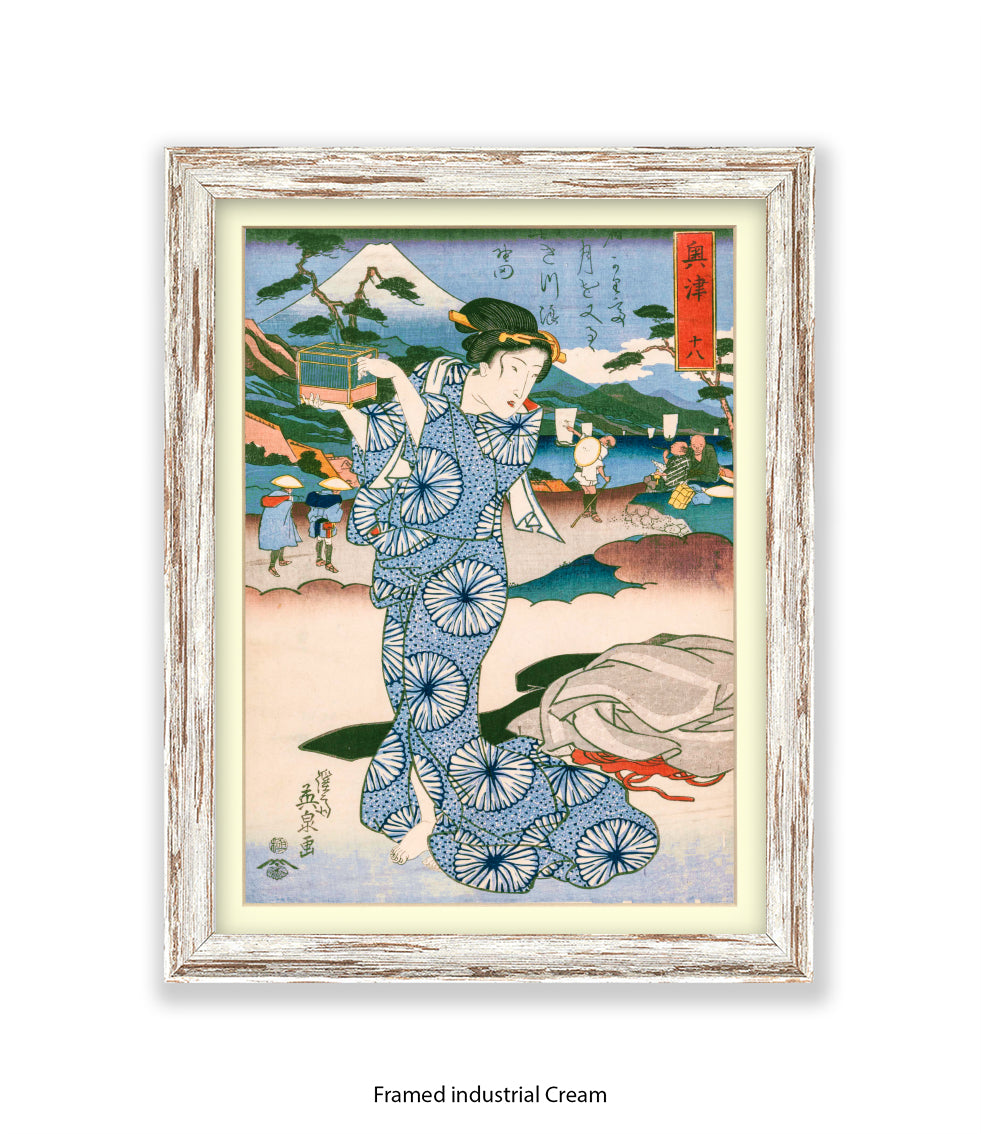 Girl - Blue Circled Dress Art Print