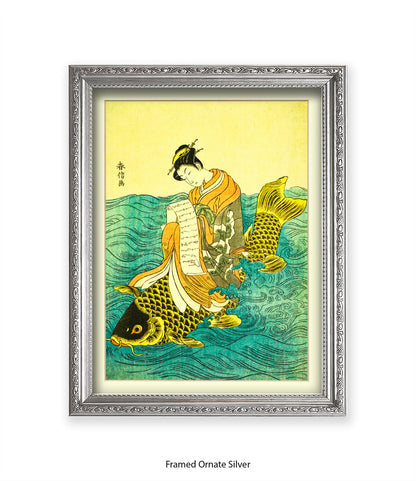 Girl On Fish Art Print
