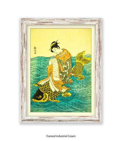 Girl On Fish Art Print