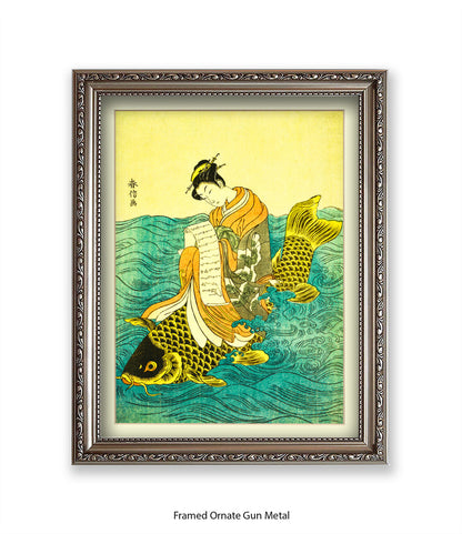 Girl On Fish Art Print