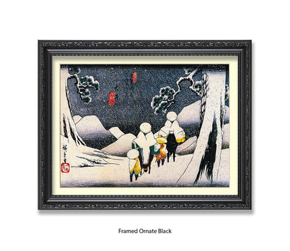 Snow Travellers On Horseback Japanese Art Print