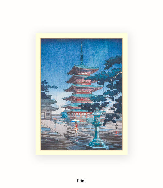 Temple Girls Umbrellas Japanese Art Print