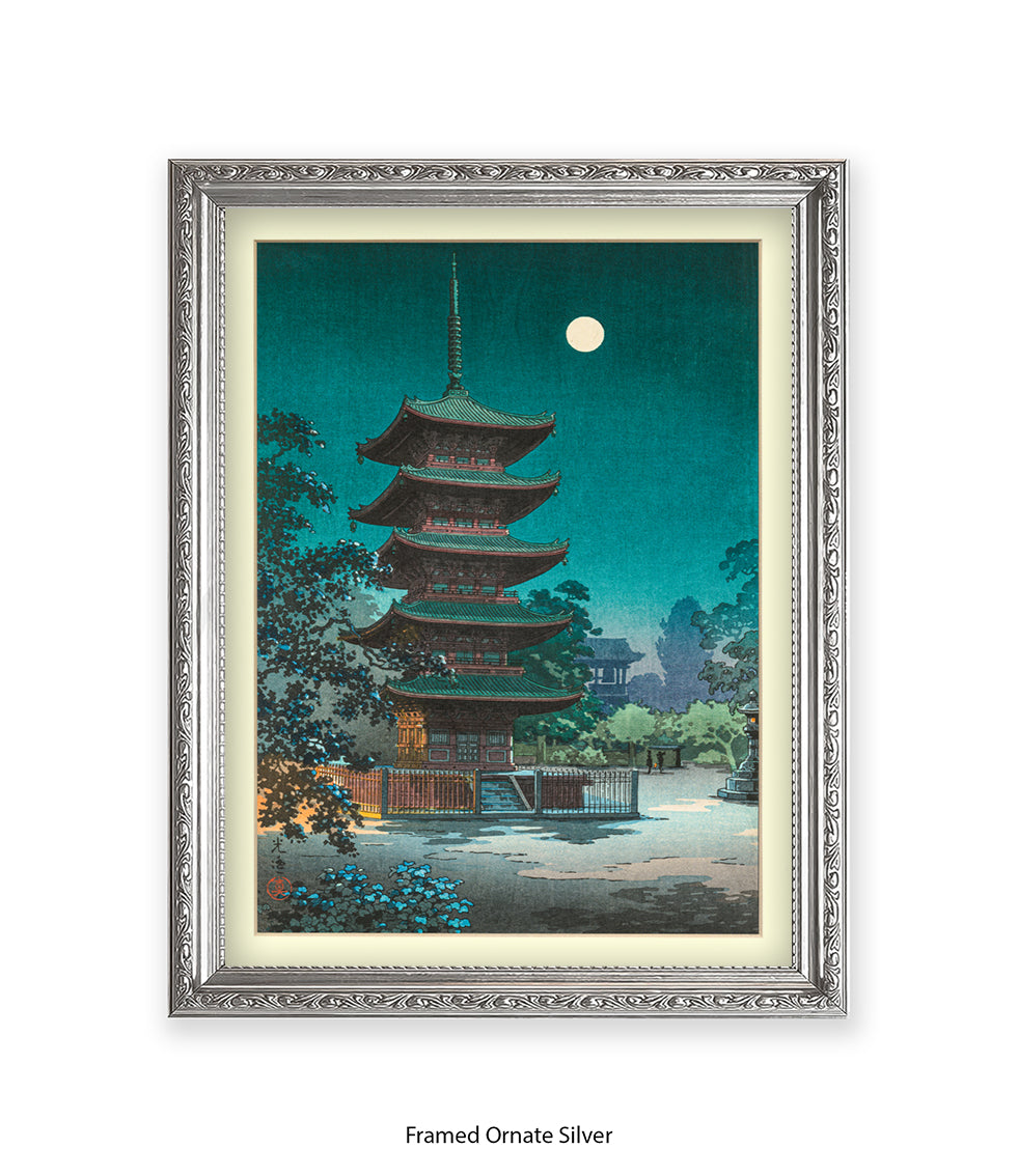 Temple Full Moon Japanese Art Print