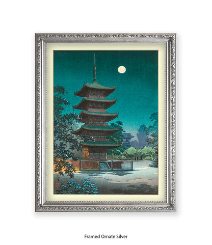 Temple Full Moon Japanese Art Print