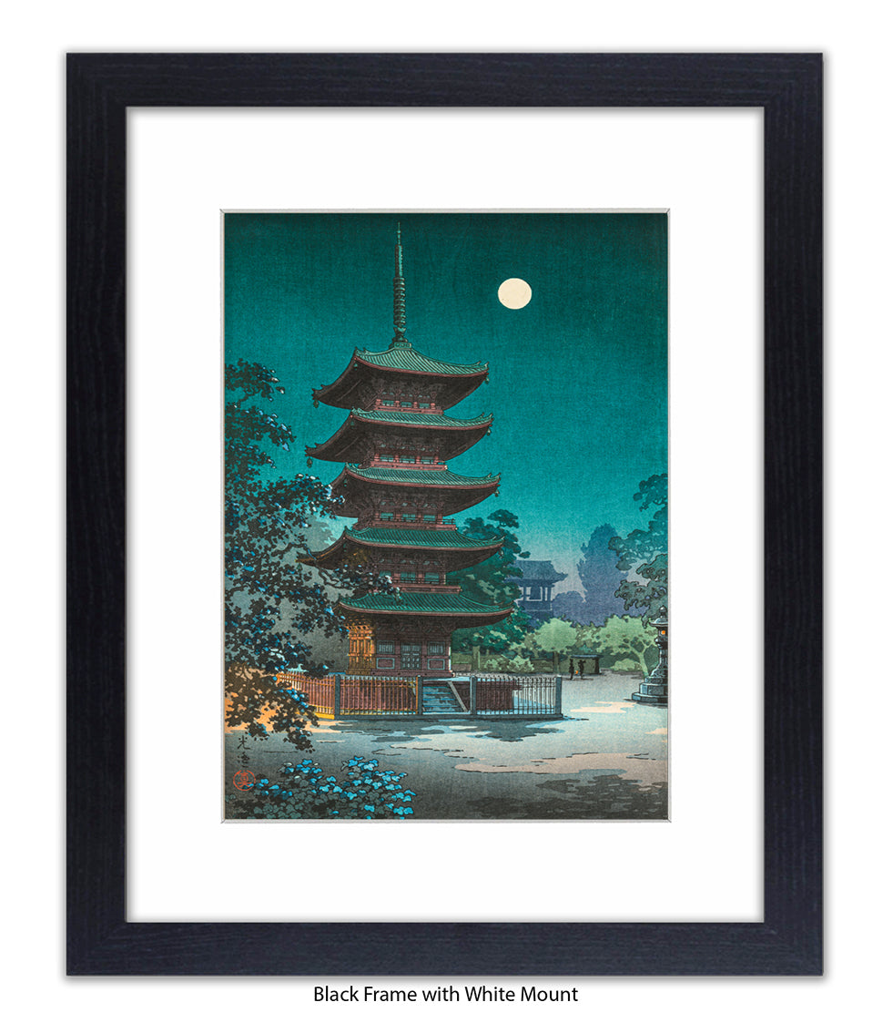 Temple Full Moon Japanese Art Print