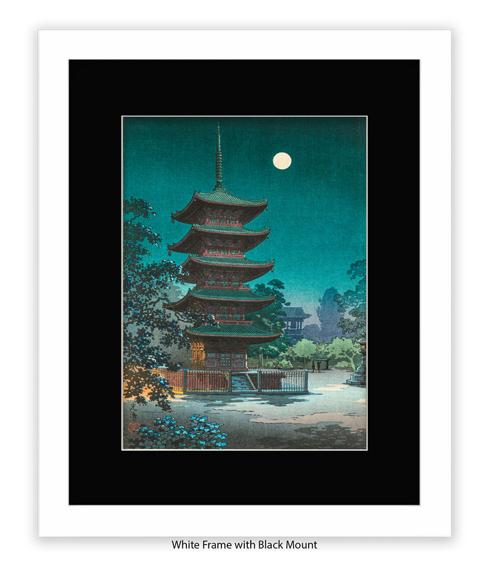 Temple Full Moon Japanese Art Print