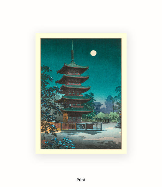Temple Full Moon Japanese Art Print