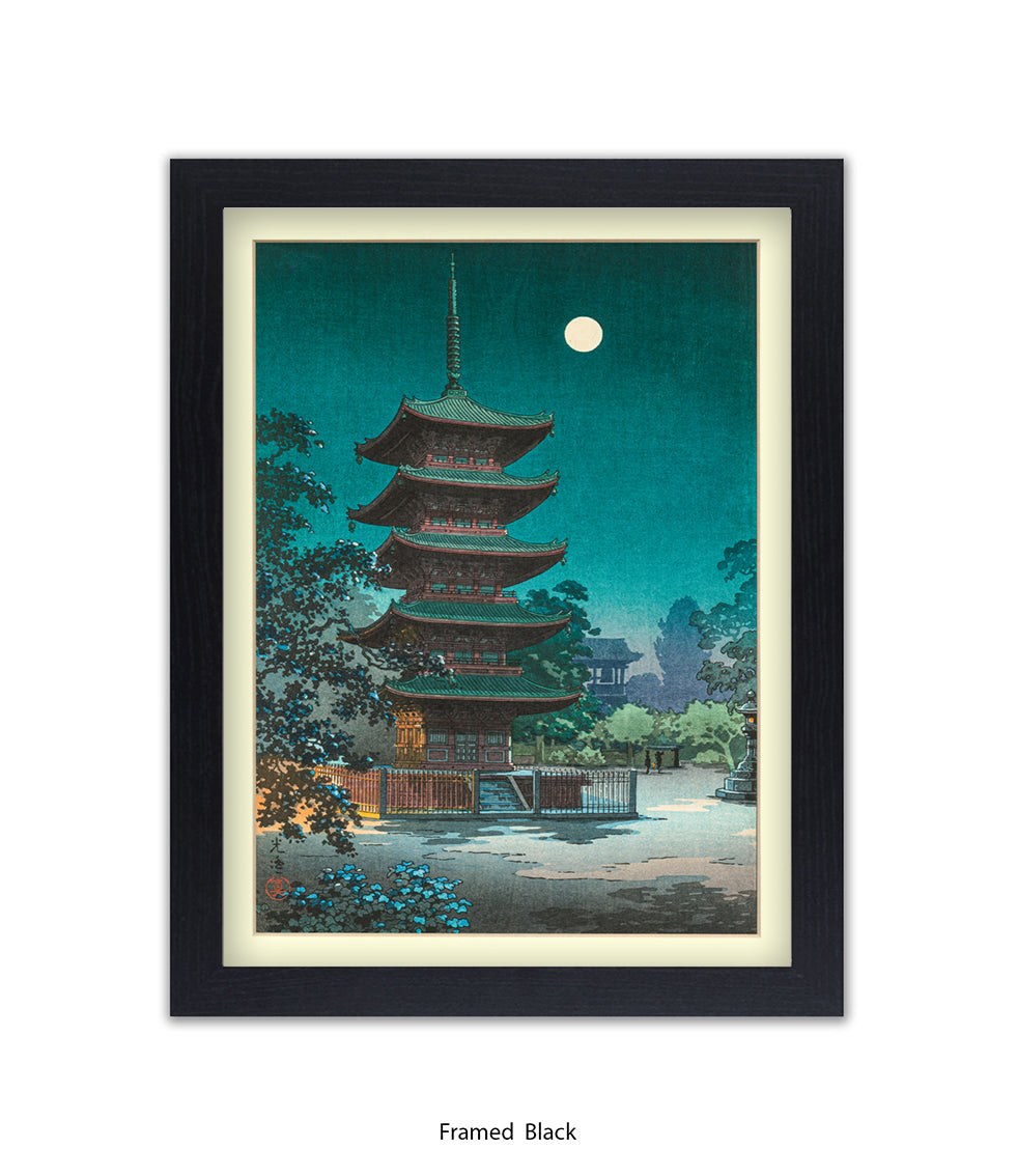 Temple Full Moon Japanese Art Print