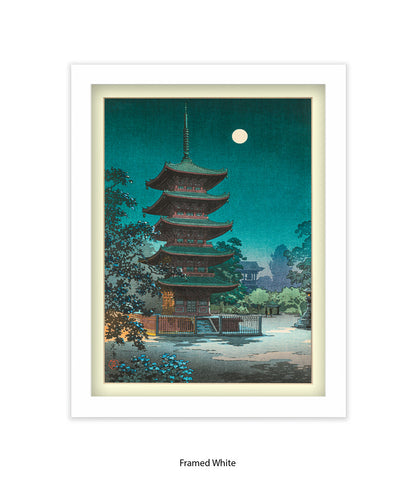Temple Full Moon Japanese Art Print