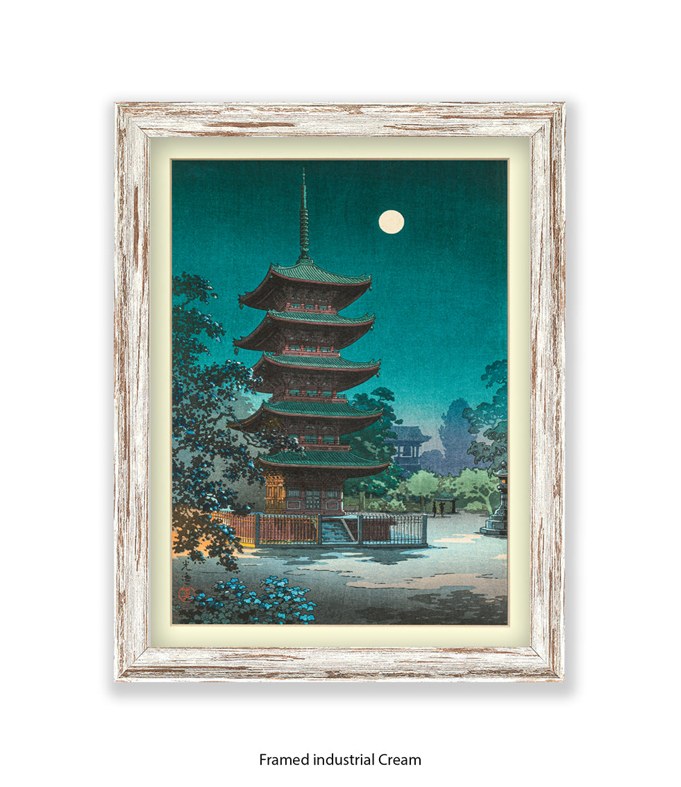 Temple Full Moon Japanese Art Print