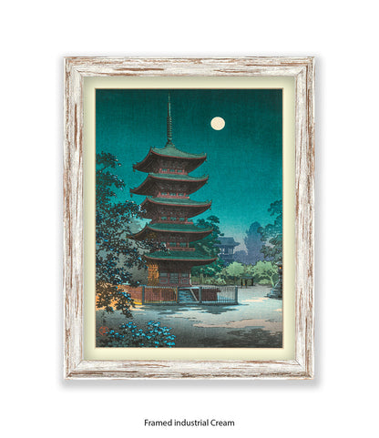 Temple Full Moon Japanese Art Print
