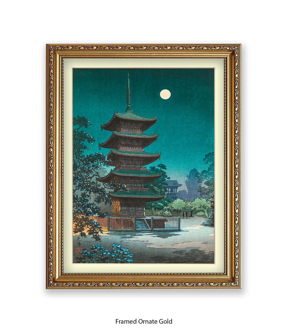 Temple Full Moon Japanese Art Print