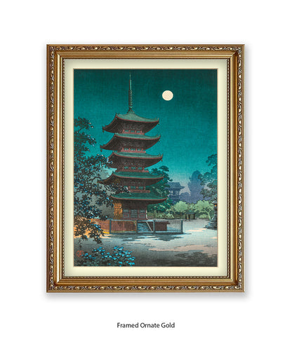 Temple Full Moon Japanese Art Print